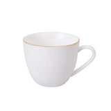 Set de taza y platillo de porcelana blanca con borde dorado, ideal para café y té. Elegante y duradero, perfecto para ocasiones especiales.-2