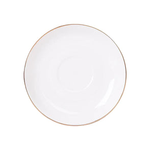 Set de taza y platillo de porcelana blanca con borde dorado, ideal para café y té. Elegante y duradero, perfecto para ocasiones especiales.-1-3-1-1