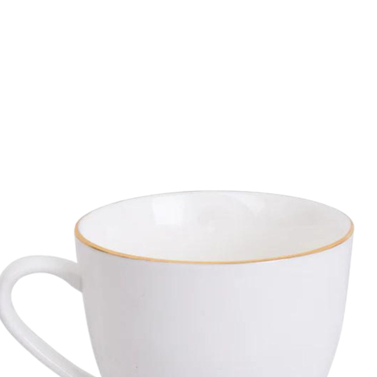 Set de taza y platillo de porcelana blanca con borde dorado, ideal para café y té. Elegante y duradero, perfecto para ocasiones especiales.-5