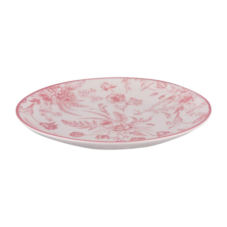 Platillo de porcelana blanco con borde rose de 16cm, ideal para servir aperitivos y postres, apto para microondas y lavavajillas.-2