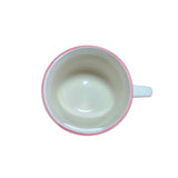 Taza de té de porcelana blanca de 350ml con borde rose, ergonómica y resistente, ideal para bebidas calientes en casa o la oficina.-2