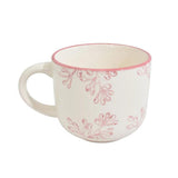 Taza de té de porcelana blanca de 350ml con borde rose, ergonómica y resistente, ideal para bebidas calientes en casa o la oficina.-3