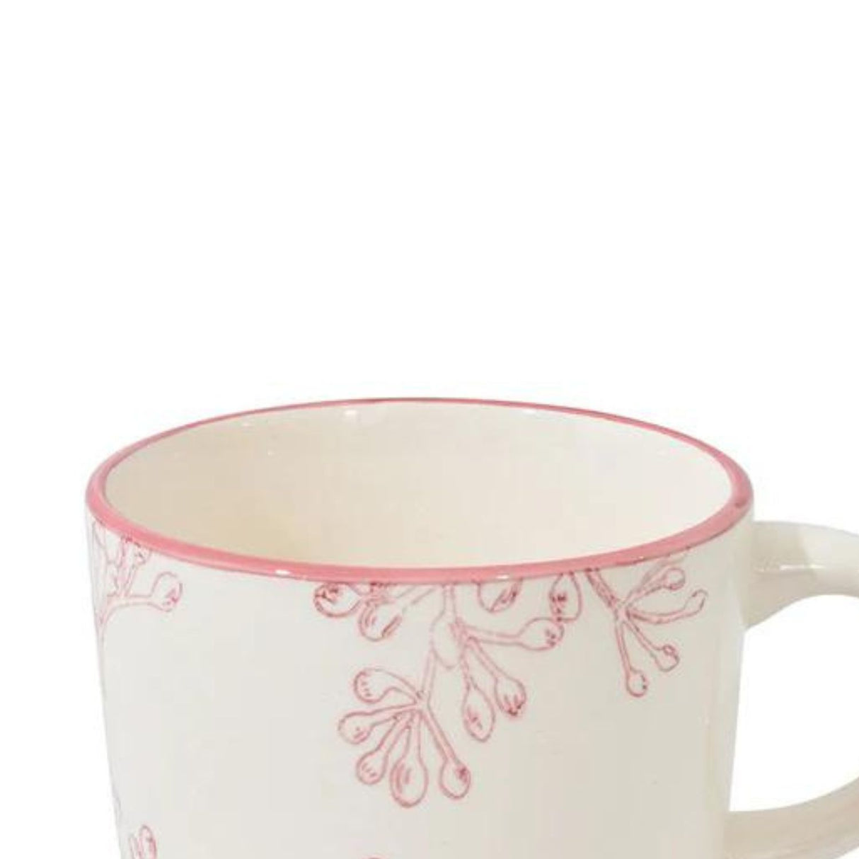 Taza de té de porcelana blanca de 350ml con borde rose, ergonómica y resistente, ideal para bebidas calientes en casa o la oficina.-4