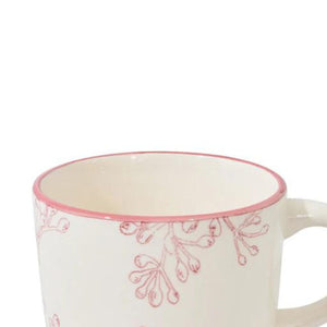 Taza de té de porcelana blanca de 350ml con borde rose, ergonómica y resistente, ideal para bebidas calientes en casa o la oficina.-1-4-1-1