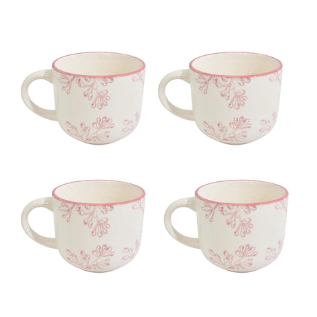 Set de 4 tazas de té de porcelana blanca con borde dorado, 350mL, aptas para microondas y lavavajillas, elegantes para cualquier ocasión.-1