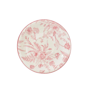 Set de 4 platillos de porcelana blanca con diseño floral rosado, ideales para servir aperitivos y postres, aptos para microondas y lavavajillas.-1-3-1-1