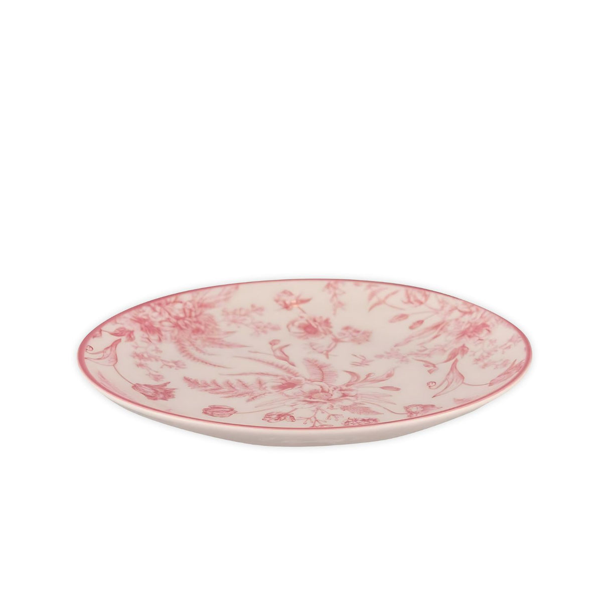 Set de 4 platillos de porcelana blanca con diseño floral rosado, ideales para servir aperitivos y postres, aptos para microondas y lavavajillas.-4