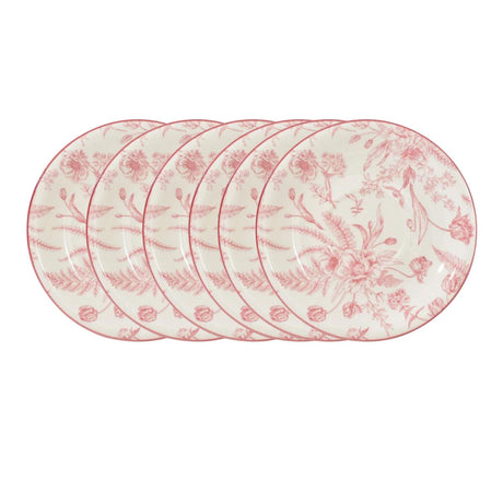 Set de 6 platillos de porcelana Rose Royal de 15 cm, diseño floral en tonos rosados, aptos para microondas y lavavajillas, ideales para postres.-1