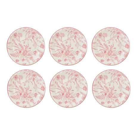 Set de 6 platillos de porcelana Rose Royal de 15 cm, diseño floral en tonos rosados, aptos para microondas y lavavajillas, ideales para postres.-2