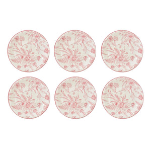 Set de 6 platillos de porcelana Rose Royal de 15 cm, diseño floral en tonos rosados, aptos para microondas y lavavajillas, ideales para postres.-1-2-1-1
