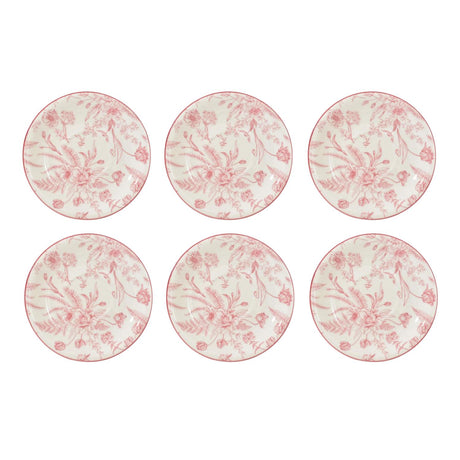 Set de 6 platillos de porcelana Rose Royal de 15 cm, diseño floral en tonos rosados, aptos para microondas y lavavajillas, ideales para postres.-1-2-1-1