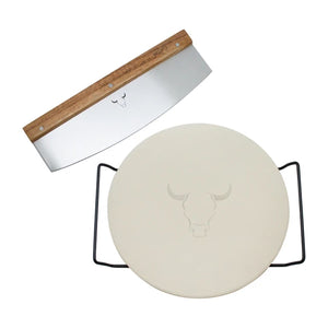 Set Pizza (Piedra + Cortador) Wayu Piedra Cromada Acero Cocina