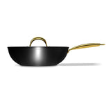 Wok Wens Golden Series 28cm, aluminio forjado, recubrimiento antiadherente Pfluon, tapa de vidrio, mango Cool Touch dorado. Ideal para salteados.-3