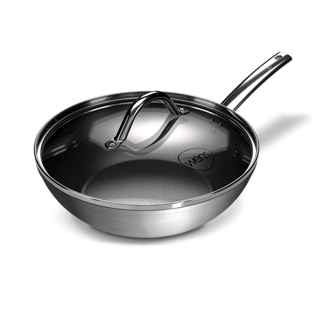 Wok Wens Hard Anodized de 28 cm, acero inoxidable, antiadherente PFLUON, tapa de vidrio, ideal para salteados y frituras.-1