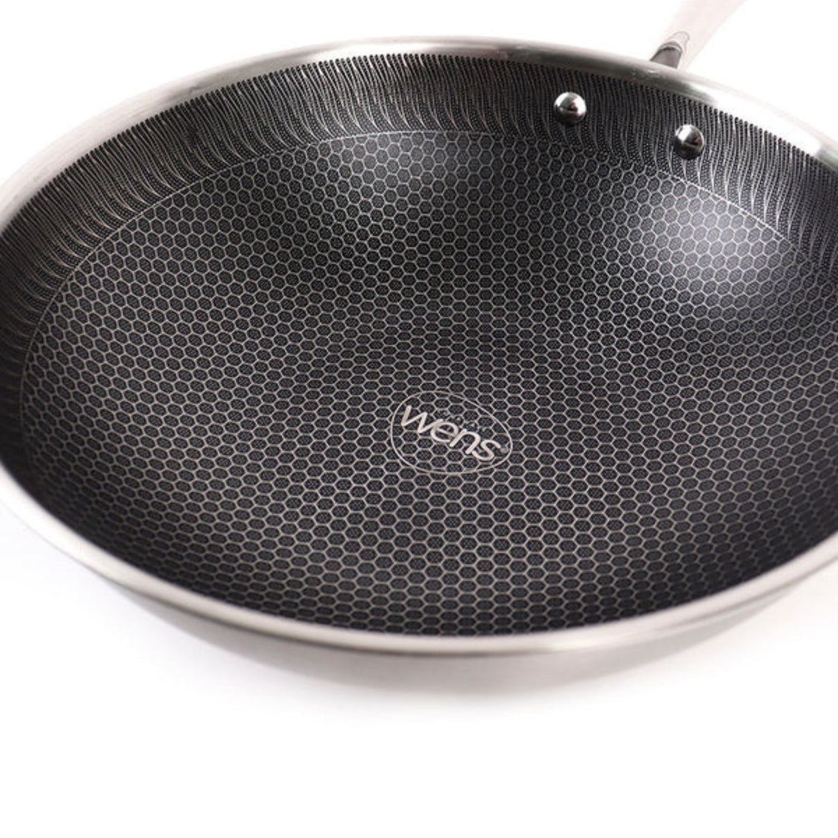 Wok Wens Honeycomb de 30 cm en acero inoxidable, con tapa de vidrio y recubrimiento antiadherente, ideal para salteados y frituras.-4