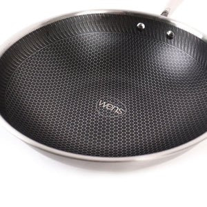 Wok Wens Honeycomb de 30 cm en acero inoxidable, con tapa de vidrio y recubrimiento antiadherente, ideal para salteados y frituras.-1-4-1-1
