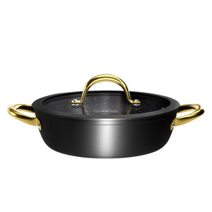 Batería de cocina Wens Golden Series, 7 piezas de aluminio forjado negro con incrustaciones doradas y recubrimiento antiadherente Pfluon.-1-2-1-1