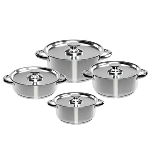 Batería de cocina Wens de 8 piezas en acero inoxidable, con fondo difusor de aluminio y tapas resistentes. Ideal para guisos y sopas.-1-1-1-1