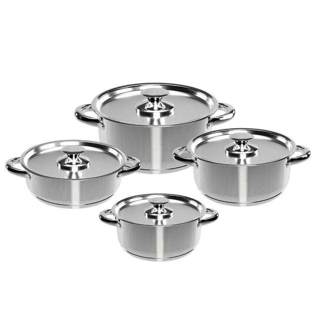 Batería de cocina Wens de 8 piezas en acero inoxidable, con fondo difusor de aluminio y tapas resistentes. Ideal para guisos y sopas.-1-1-1-1