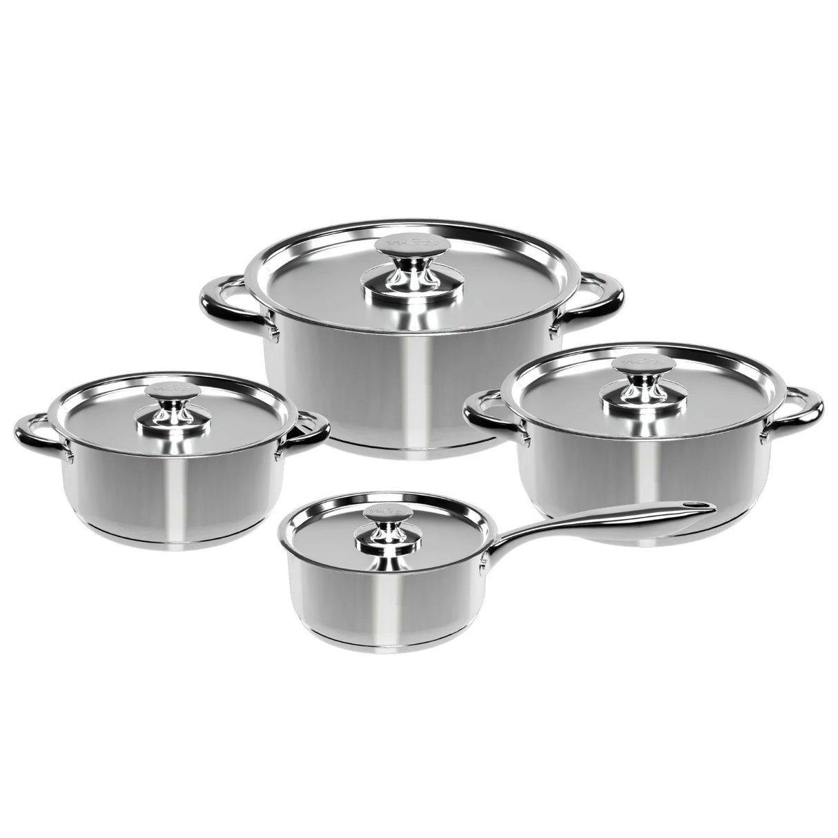 Batería de cocina Wens de 8 piezas en acero inoxidable pulido, con fondo difusor de aluminio para cocción uniforme y tapas resistentes.-1-1-1-1