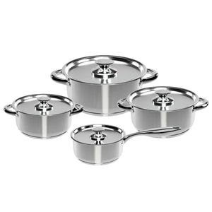 Batería de cocina Wens de 8 piezas en acero inoxidable pulido, con fondo difusor de aluminio para cocción uniforme y tapas resistentes.-1-1-1-1