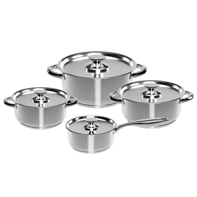 Batería de cocina Wens de 8 piezas en acero inoxidable pulido, con fondo difusor de aluminio para cocción uniforme y tapas resistentes.-1-1-1-1