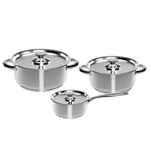 Batería de cocina Wens de 6 piezas en acero inoxidable pulido, con fondo difusor de aluminio, apta para inducción y horno, ideal para guisos y sopas.-1-1-1-1