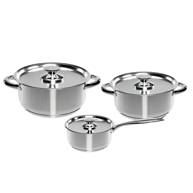 Batería de cocina Wens de 6 piezas en acero inoxidable pulido, con fondo difusor de aluminio, apta para inducción y horno, ideal para guisos y sopas.-1-1-1-1