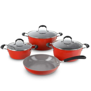 Batería de cocina Bohlier Venus de 7 piezas en aluminio forjado negro, con recubrimiento cerámico antiadherente y tapas de vidrio templado.-1-1-1-1