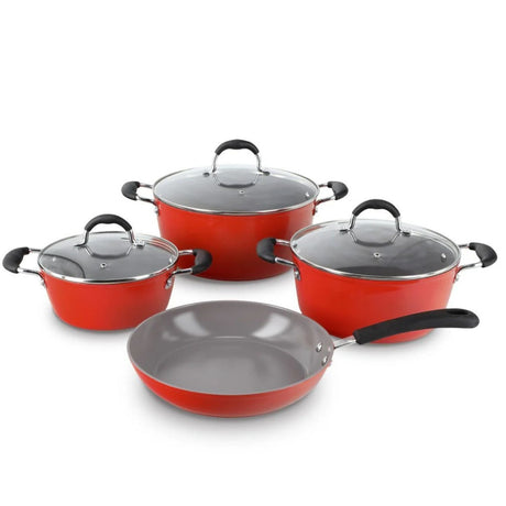 Batería de cocina Bohlier Venus de 7 piezas en aluminio forjado negro, con recubrimiento cerámico antiadherente y tapas de vidrio templado.-1-1-1-1