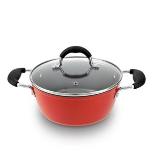 Batería de cocina Bohlier Venus de 7 piezas en aluminio forjado negro, con recubrimiento cerámico antiadherente y tapas de vidrio templado.-1-3-1-1