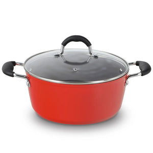 Cacerola Bohlier Venus de 28 cm, aluminio forjado, antiadherente, con tapa de vidrio y asas de silicona. Ideal para estofados y guisos.-1-1-1-1