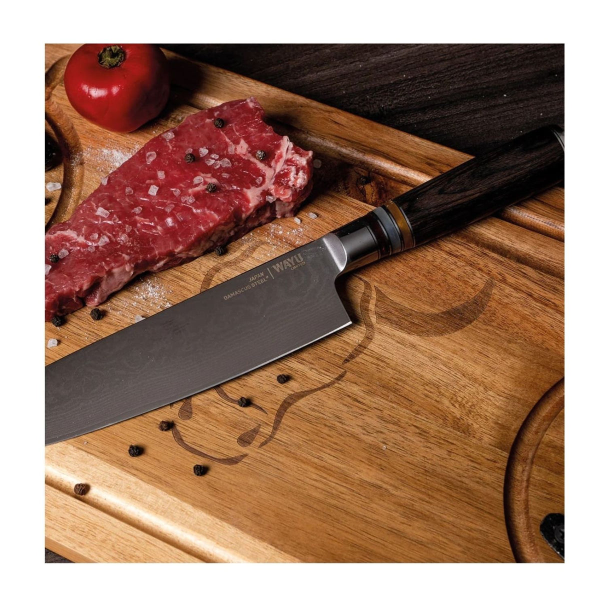 Cuchillo Damascus Black Pakka Wayu Limited 33cm Resistente. Disfruta de cortes precisos y eficientes. ¡Haz tu pedido ahora!-2