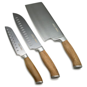Set 3 Cuchillos con Block Magnetico Madera Acacia Wayu