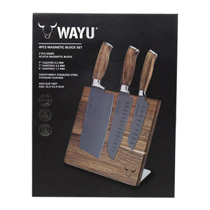 Set 3 Cuchillos con Block Magnetico Madera Acacia Wayu