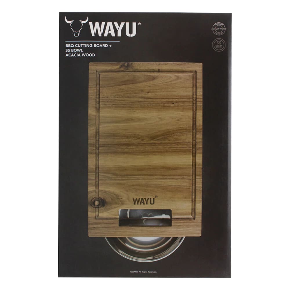 Tabla de Madera Acacia con Bowl de Acero Circular Wayu Cocina