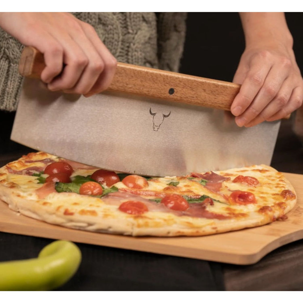 Cortador De Pizza Madera Y Filo Acero 35 cm Wayu