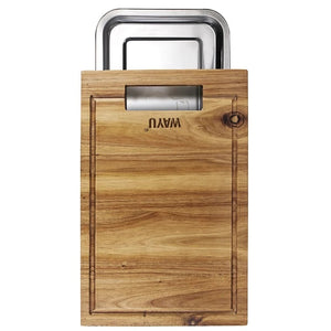 Tabla de Madera Acacia Wayu Con Bandeja de Acero Rectangular
