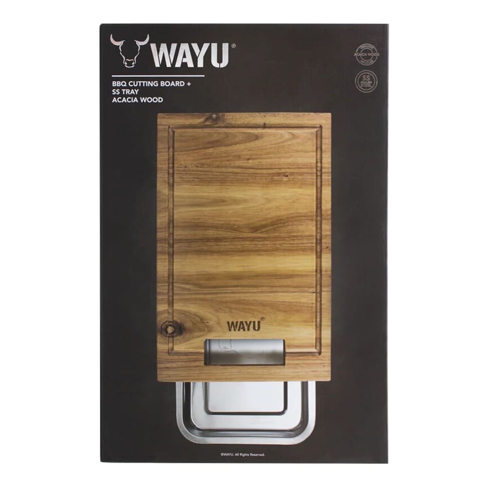 Tabla de Madera Acacia Wayu Con Bandeja de Acero Rectangular: Disfruta de una experiencia única. ¡Haz tu compra ahora y transforma tu cocina!-3