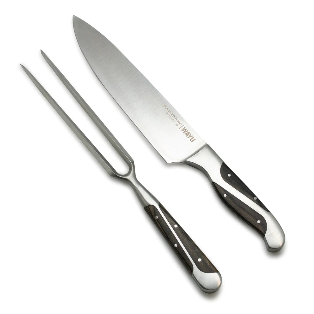 Set Parrillero Wayu Black Edition Cuchillo Con Pincho Premium Mejora tus asados con este elegante set de parrilla. ¡Haz tu pedido y disfruta de la experiencia!-1