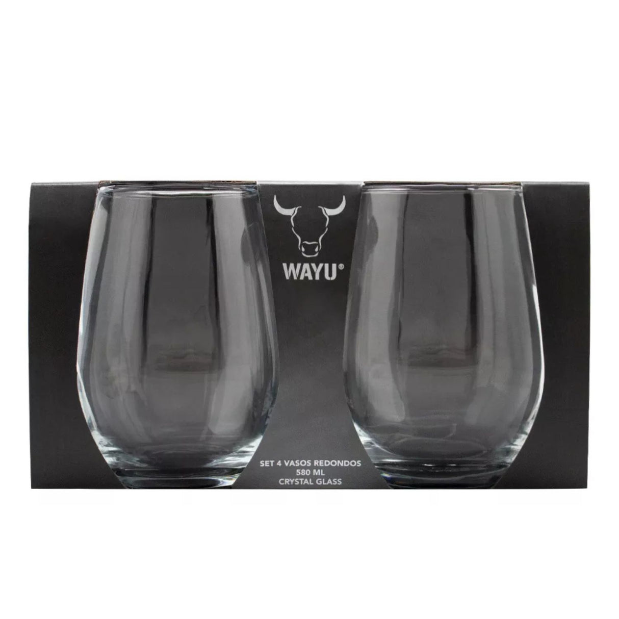 Set 4 Vasos Vidrio Cristal Redondo Wayu 580ml Liquido Coctel
