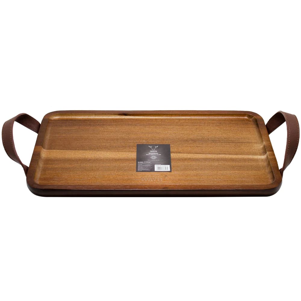 Bandeja Para Picoteo Asado 28x14cm Con Agarre De Cuero Wayu | Disparo.cl