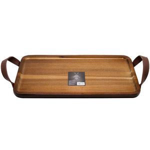 Bandeja Para Picoteo Asado 28x14cm Con Agarre De Cuero Wayu