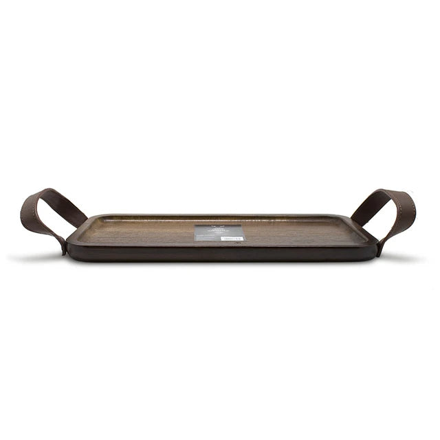 Bandeja Para Picoteo Asado 28x14cm Con Agarre De Cuero Wayu