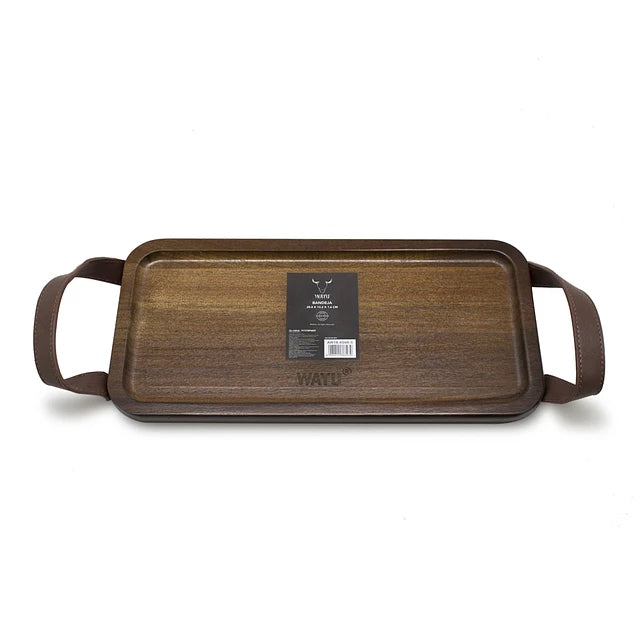 Bandeja Para Picoteo Asado 28x14cm Con Agarre De Cuero Wayu