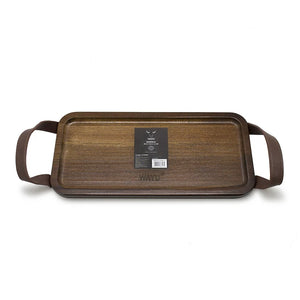 Bandeja Para Picoteo Asado 28x14cm Con Agarre De Cuero Wayu