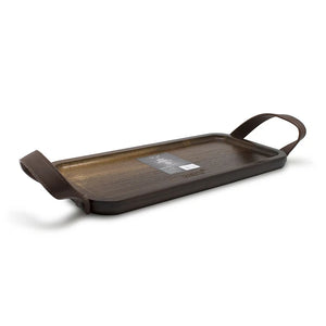 Bandeja Para Picoteo Asado 28x14cm Con Agarre De Cuero Wayu