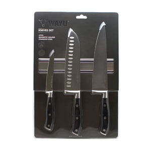 Set 4 Pzas Block Magnetico 3 Cuchillos Acero Inoxidable Cocina Wayu