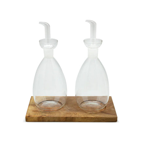 Set 2 Alcuza Vidrio Con Base Madera Wayu Cocina Accesorios. Disfruta de un diseño moderno y práctico. ¡Adquiere el tuyo ahora!-1-1