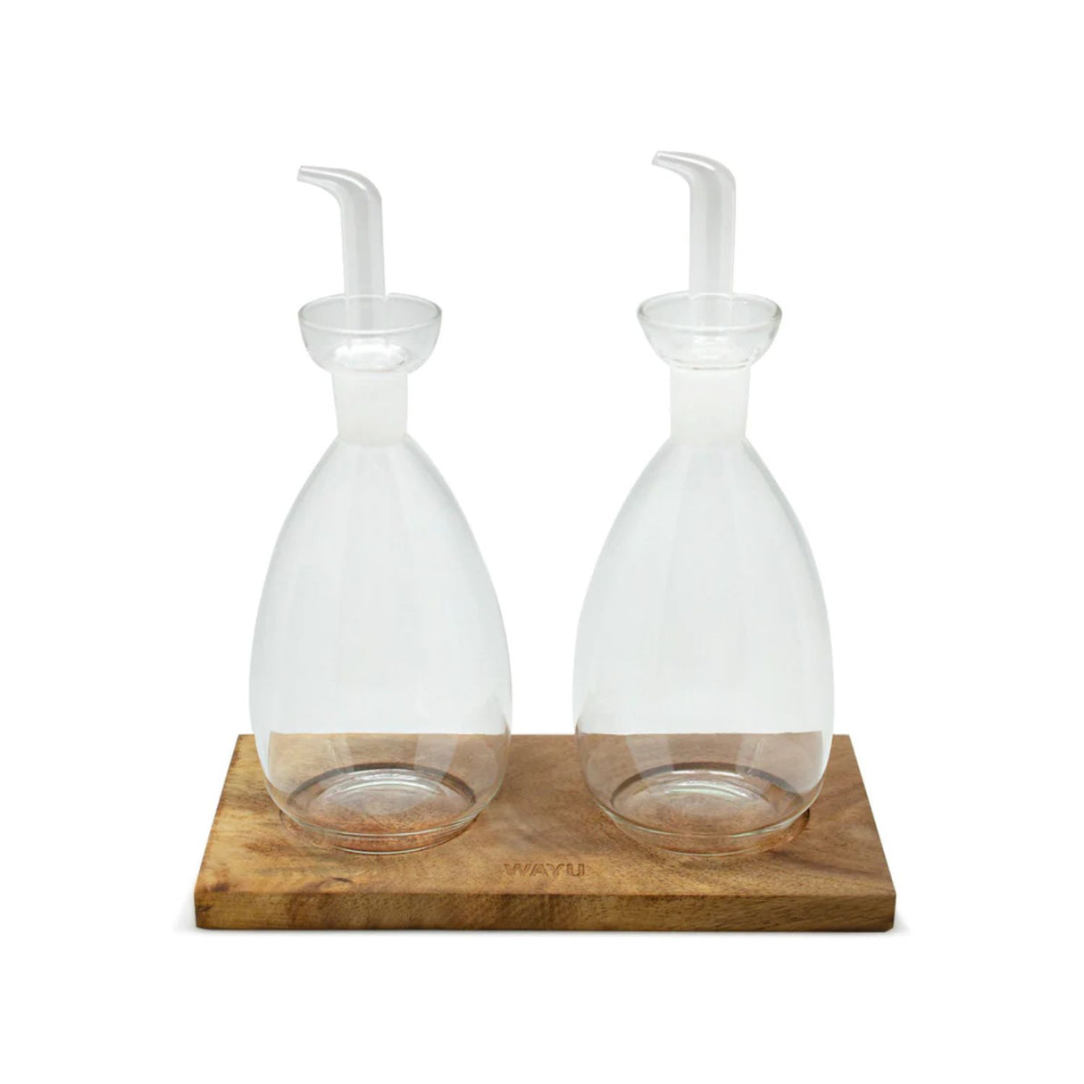 Set 2 Alcuza Vidrio Base Madera Wayu Cocina Accesorios
